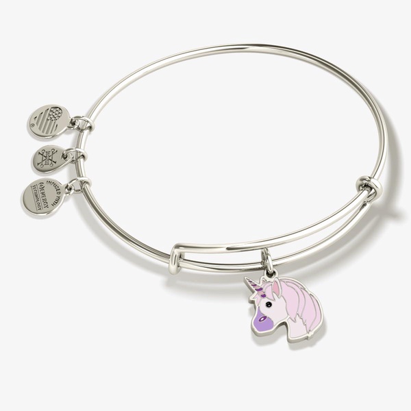 Alex and Ani Unicorn Emoji Expandable Wire Bangle Bracelet,Shiny Silver Finish,Multi-Color Charm