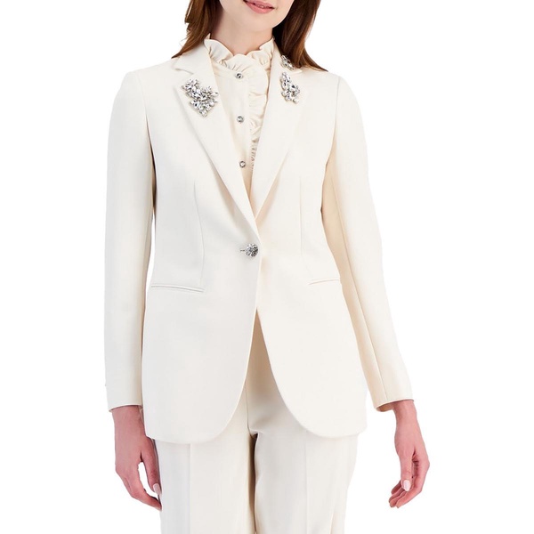 Anne Klein Womens Embellished One-Button Blazer