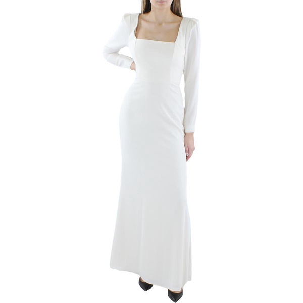 BCBGMAXAZRIA Women's Long Sleeve Square Neck Evening Gown with Open Back Keyhole