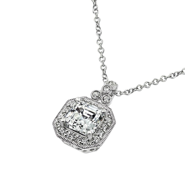 Amazon Essentials Platinum Plated Sterling Silver Pendant Necklace set with Asscher Cut Infinite Elements Cubic Zirconia, (previously Amazon Collection)