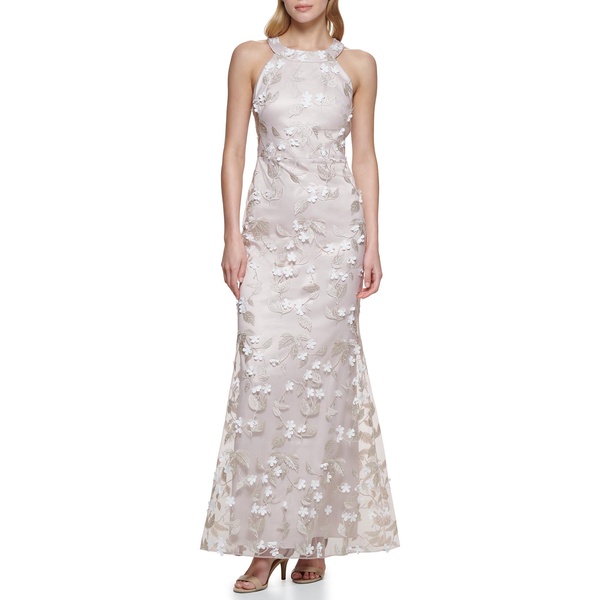 Eliza J Women's Sleeveless Halter Neck 3D Flower Gown Dress