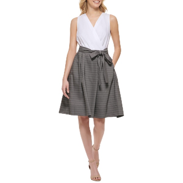 Tommy Hilfiger Women's Sleeveless V-Neck Tie Belt Skirted Mini Dress