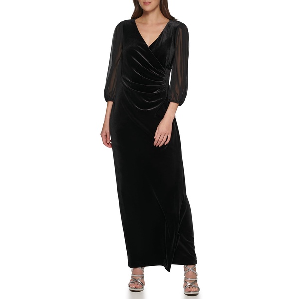 DKNY womens Velvet Maxi Chiffon Sleeve Dress