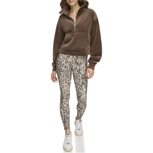 DKNY womens Performance Long Sleeve Tech Velour Rib Half Zip