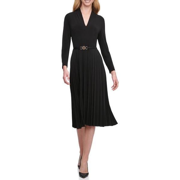 Tommy Hilfiger Women's V-neck Quarter Sleeve Belted Midi Dress