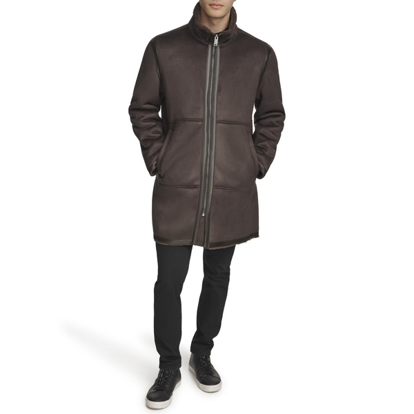 DKNY Mens Long Faux Shearling Coat