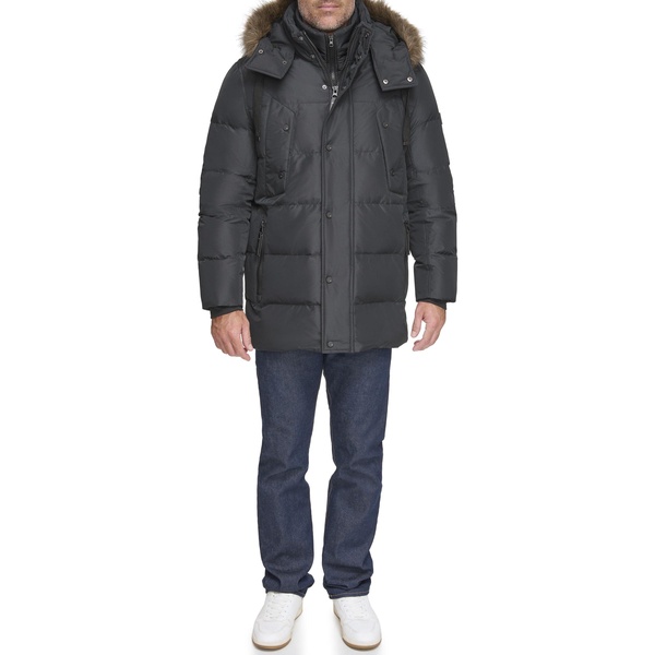 Andrew Marc Men's Gattica Down Parka Jacket with Removable Faux Fur Trimmed Hood and Bib