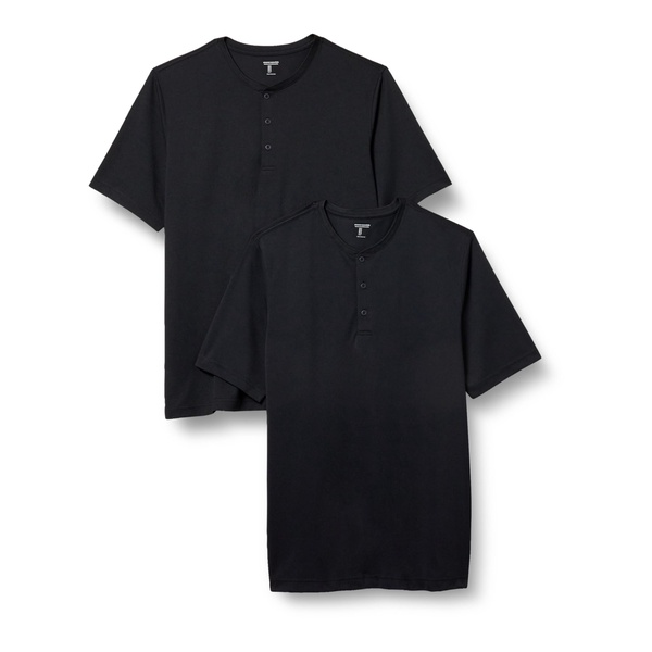 Amazon Essentials Henley Shirts for Men, Short Sleeve, Quick-Dry Jersey, Regular-Fit, 2-Pack