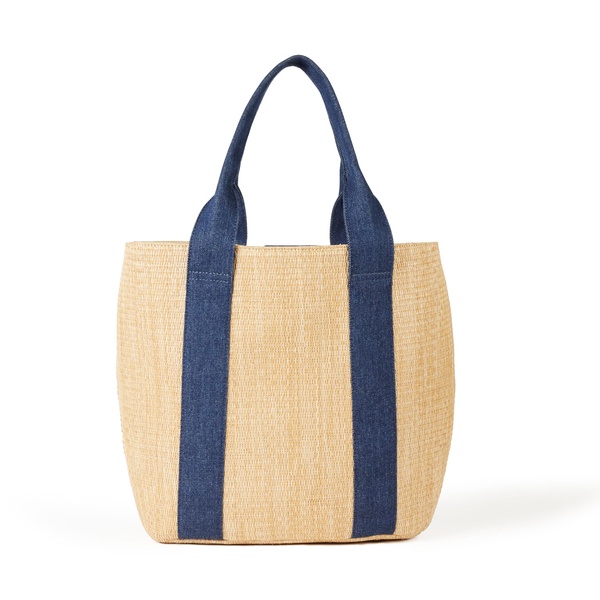 The Drop Women's Tracy Large Canvas Detail Straw Tote, Natural Straw/Denim, One Size