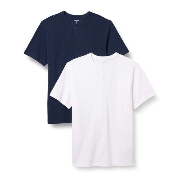Amazon Essentials Men's Slim-Fit Short-Sleeve Pique Henley Shirt, Pack of 2