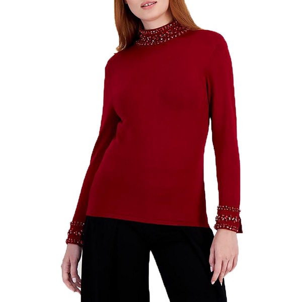 Anne Klein Womens Embellished Pullover Top