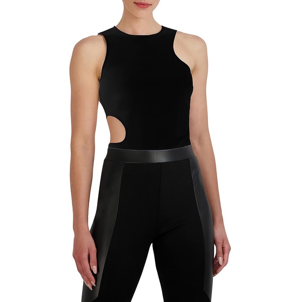 BCBGMAXAZRIA womens Fitted Sleeveless Bodysuit Crew Neck Side Cut Outs Snap Closure One Piece
