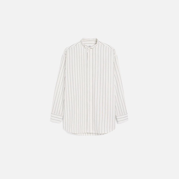 White And Blue Cotton Wingtip Collar Oversized Shirt