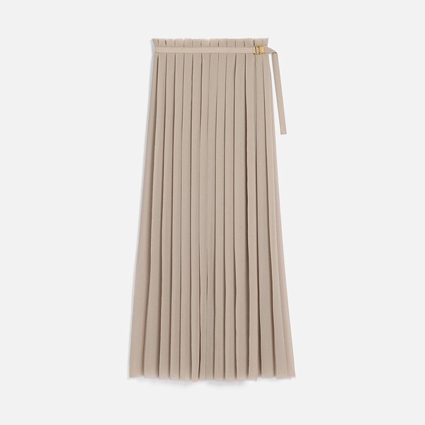 Beige Long Pleated Skirt