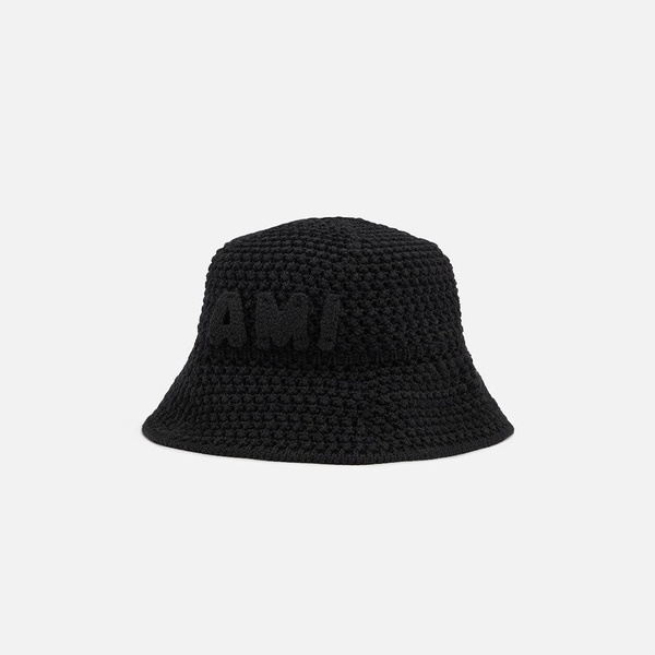 Black Knit Ami Patch Bucket Hat