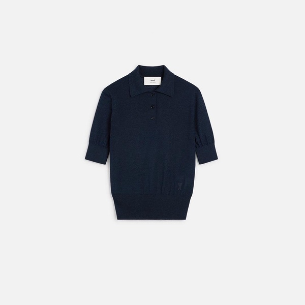 Navy Wool Silk Tonal Ami de Coeur Polo