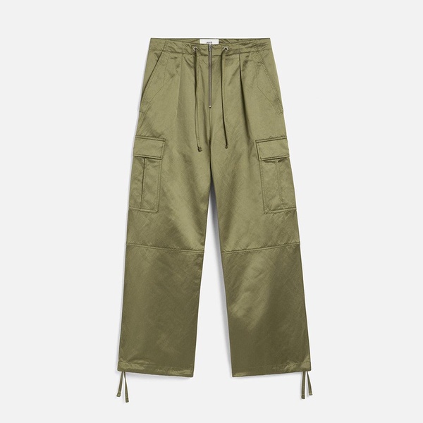 Green Cotton Satin Zipped Cargo Trousers