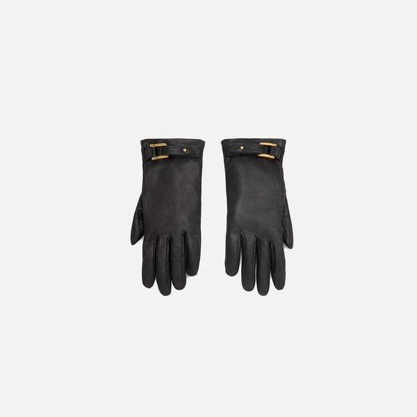 Black Leather Strap Detail Gloves
