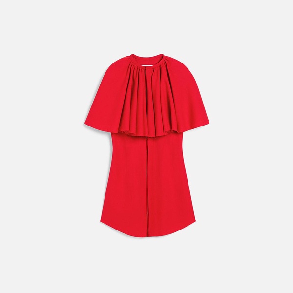 Red Wool Shirt Dress With Ruff