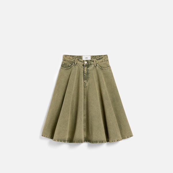 Green Cotton Midi Skirt With Godets