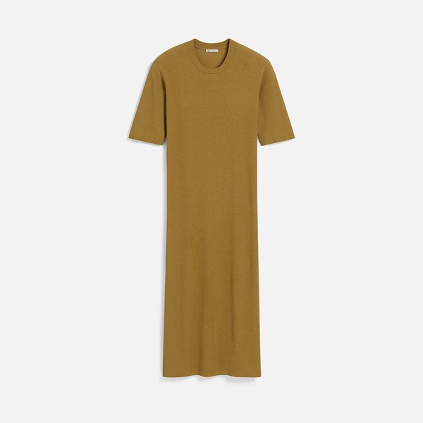 Mustard Cotton Short Sleeve Midi Dress