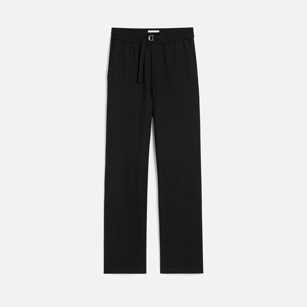 Black Wool Straight Fit Elasticated Trousers