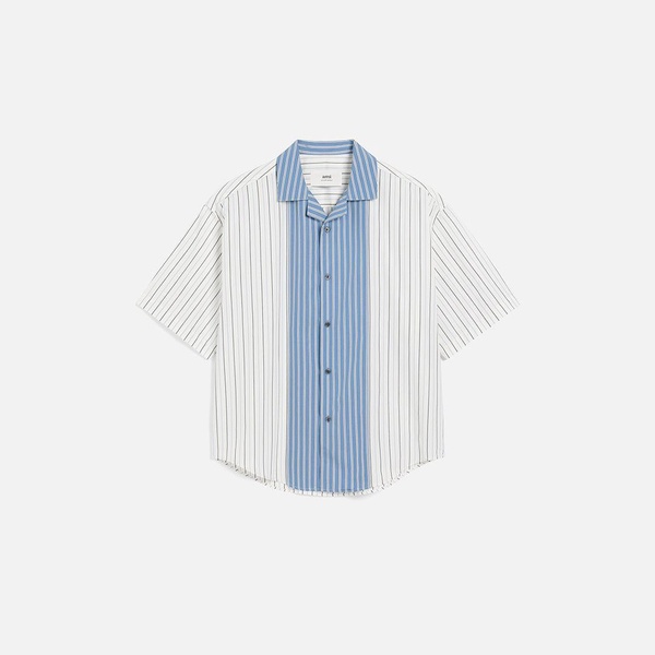 White And Blue Cotton Short Sleeve Boxy Shirt