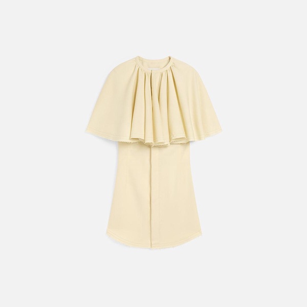 Yellow Wool Shirt Dress With Ruff