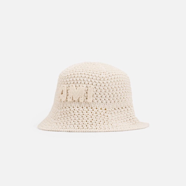 Beige Knit Ami Patch Bucket Hat