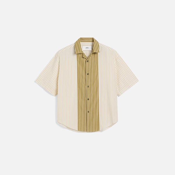 White And Khaki Cotton Short Sleeve Boxy Shirt