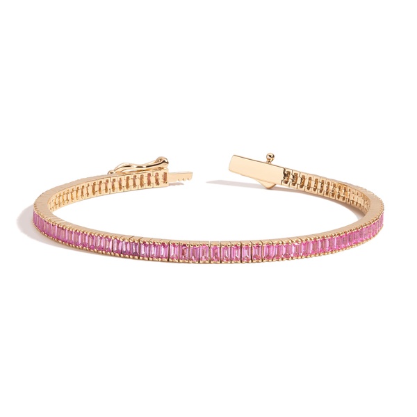Lab Grown Pink Sapphire Baguette Tennis Bracelet