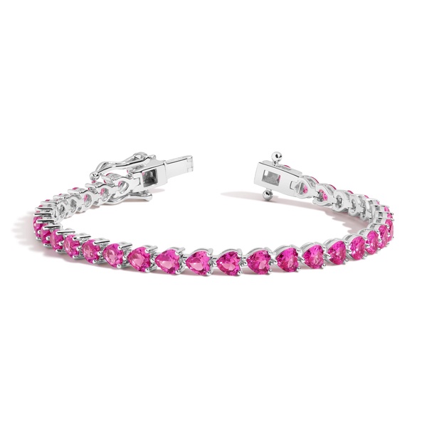 Lab Grown Pink Sapphire Heart Tennis Bracelet