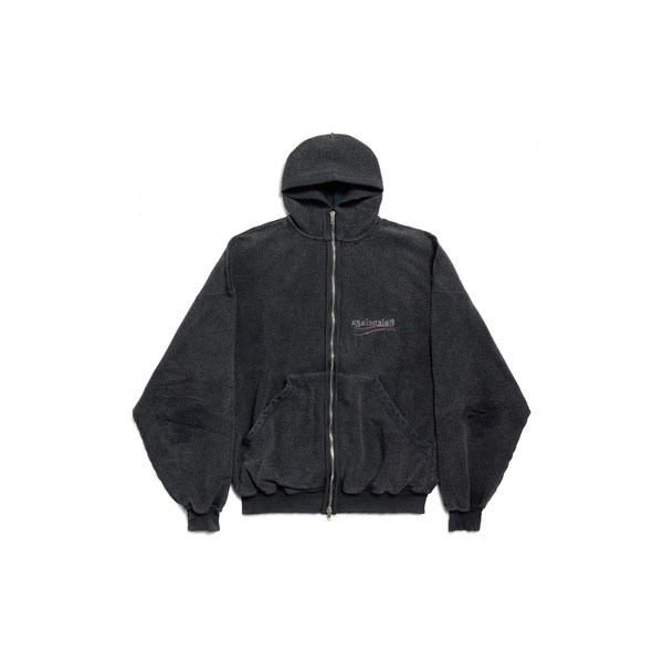 Political Campaign Inside-out Zip-up Hoodie Large Fit in Faded Black