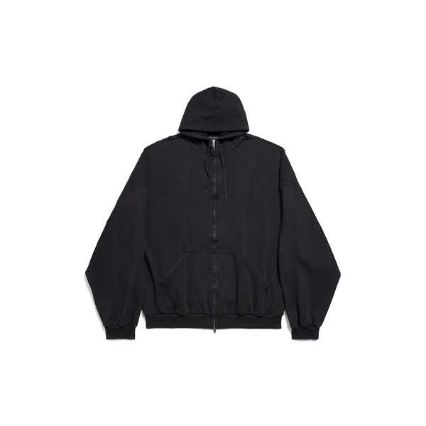 Men's Security Tape Logo Large Zip-up Hoodie in Black Faded/red