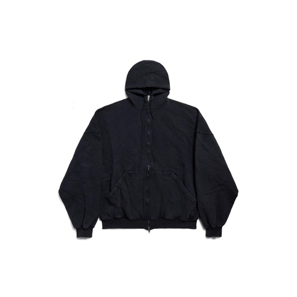 Belleville Large Zip-up Hoodie in Black Faded