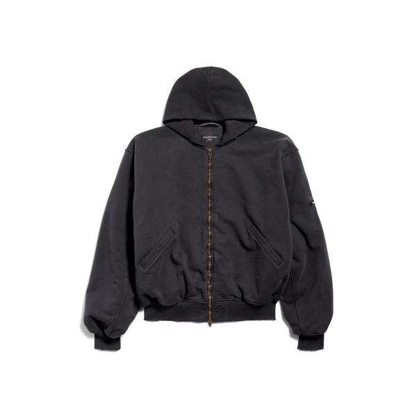 Men's Hooded Bomber in Black Faded