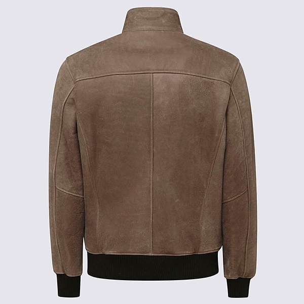 Barba Brown Leather Bomber Jacket