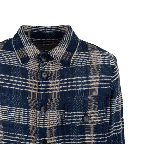 Etro Overshirt In Cotton And Linen Knit Navy Blue