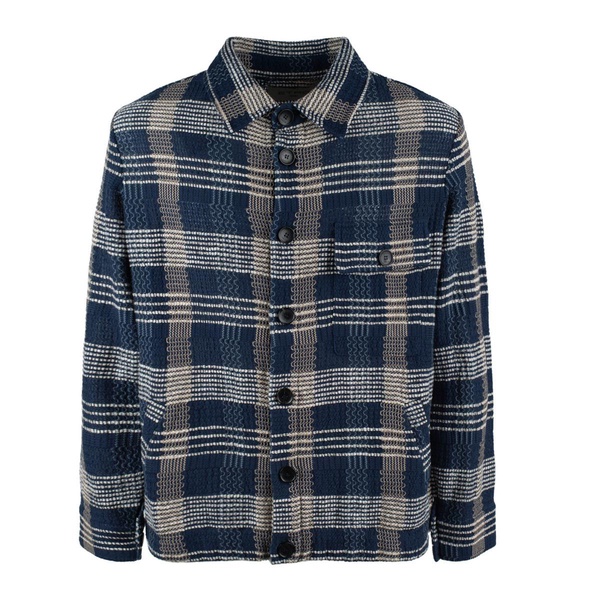 Etro Overshirt In Cotton And Linen Knit Navy Blue
