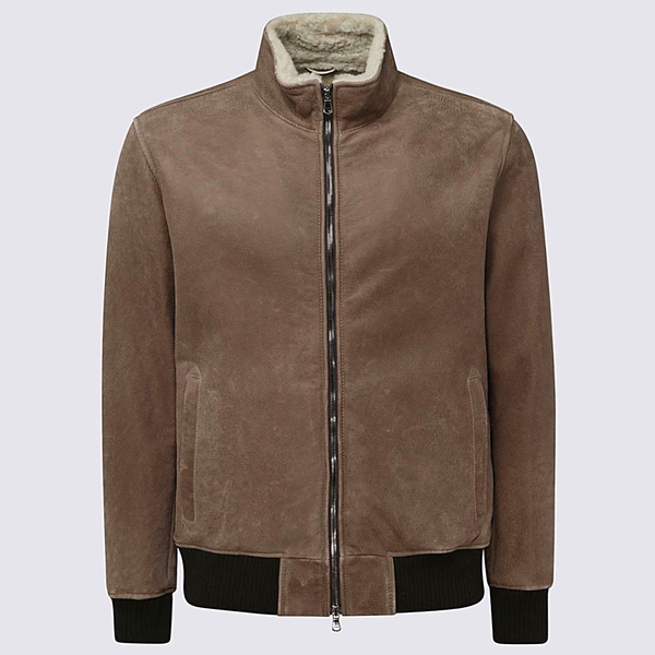 Barba Brown Leather Bomber Jacket