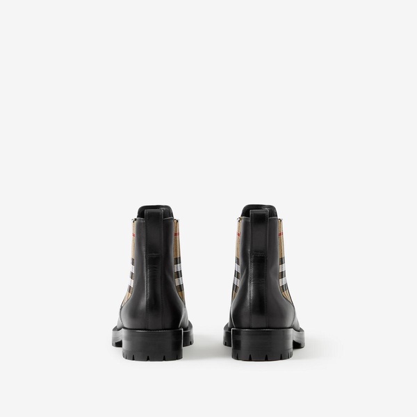 Check Panel Leather Chelsea Boots