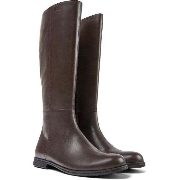 Brown leather and textile black boots for women