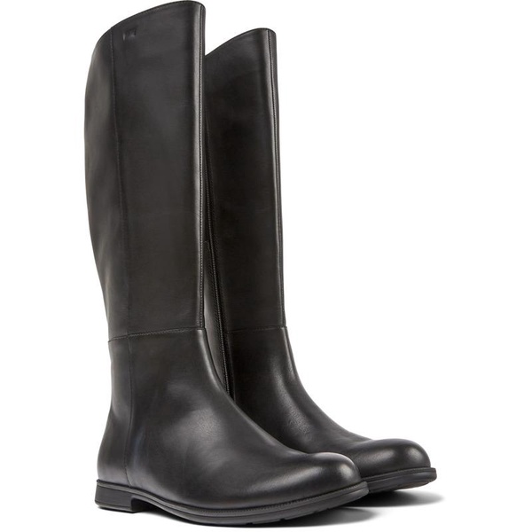 Black leather and textile black boots for women