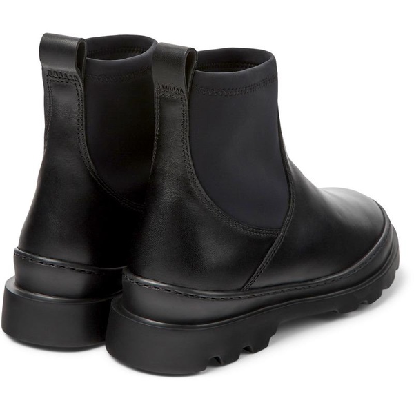 Black leather and textile ankle boots for women