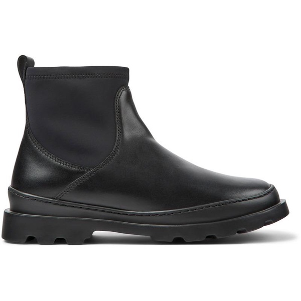 Black leather and textile ankle boots for women