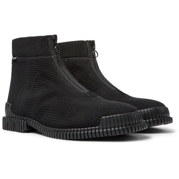 Black Textile Mid Boots for Men.