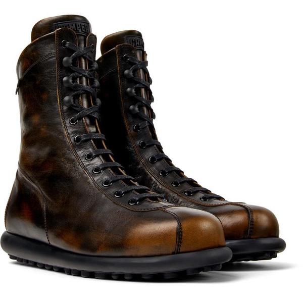 Black-brown leather boots for men
