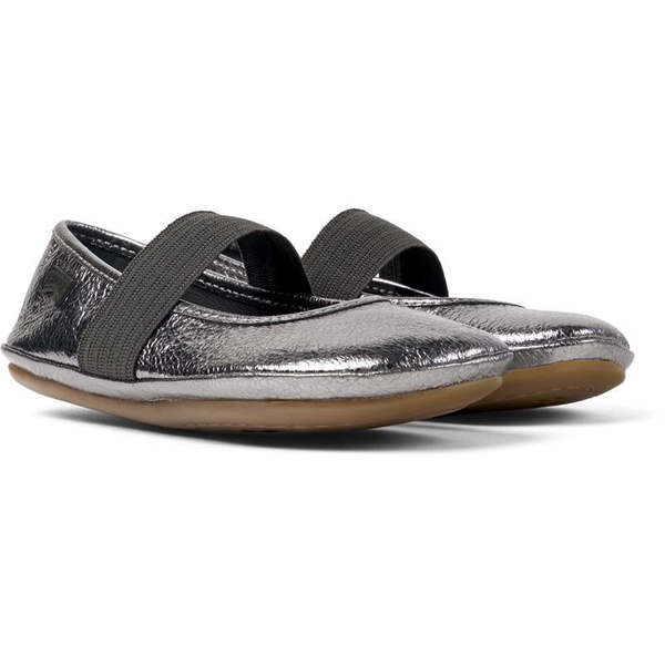 Metallic grey leather ballerinas for kids