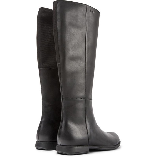 Black leather and textile black boots for women