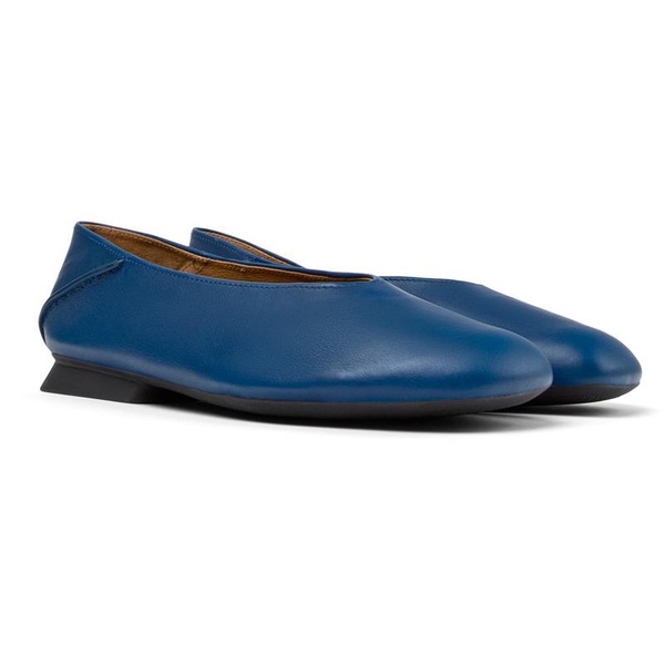 Blue leather ballerinas for women